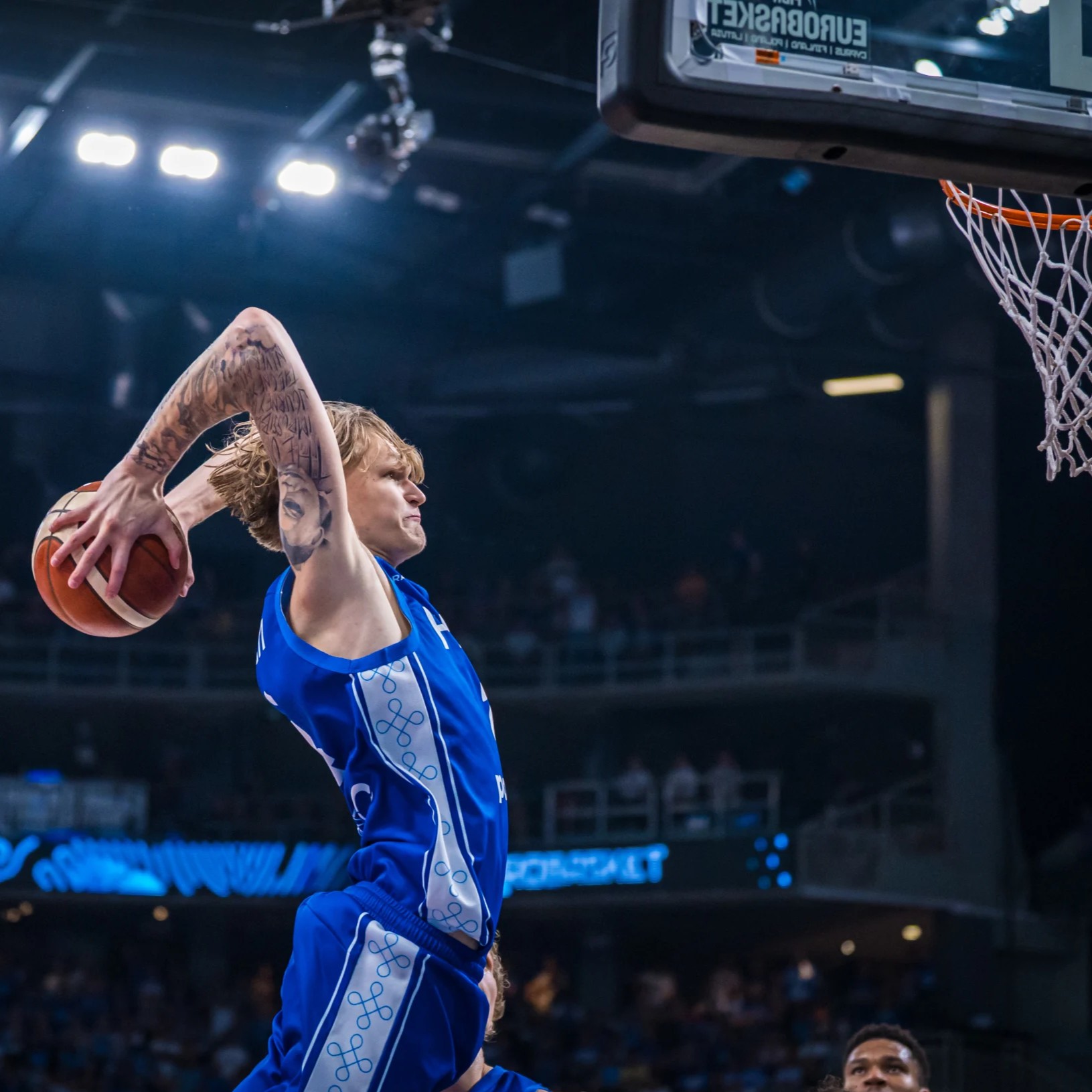 Miikka Muurinen's dunks were a photographer's dream throughout EuroBasket 2025. (Credit FIBA)