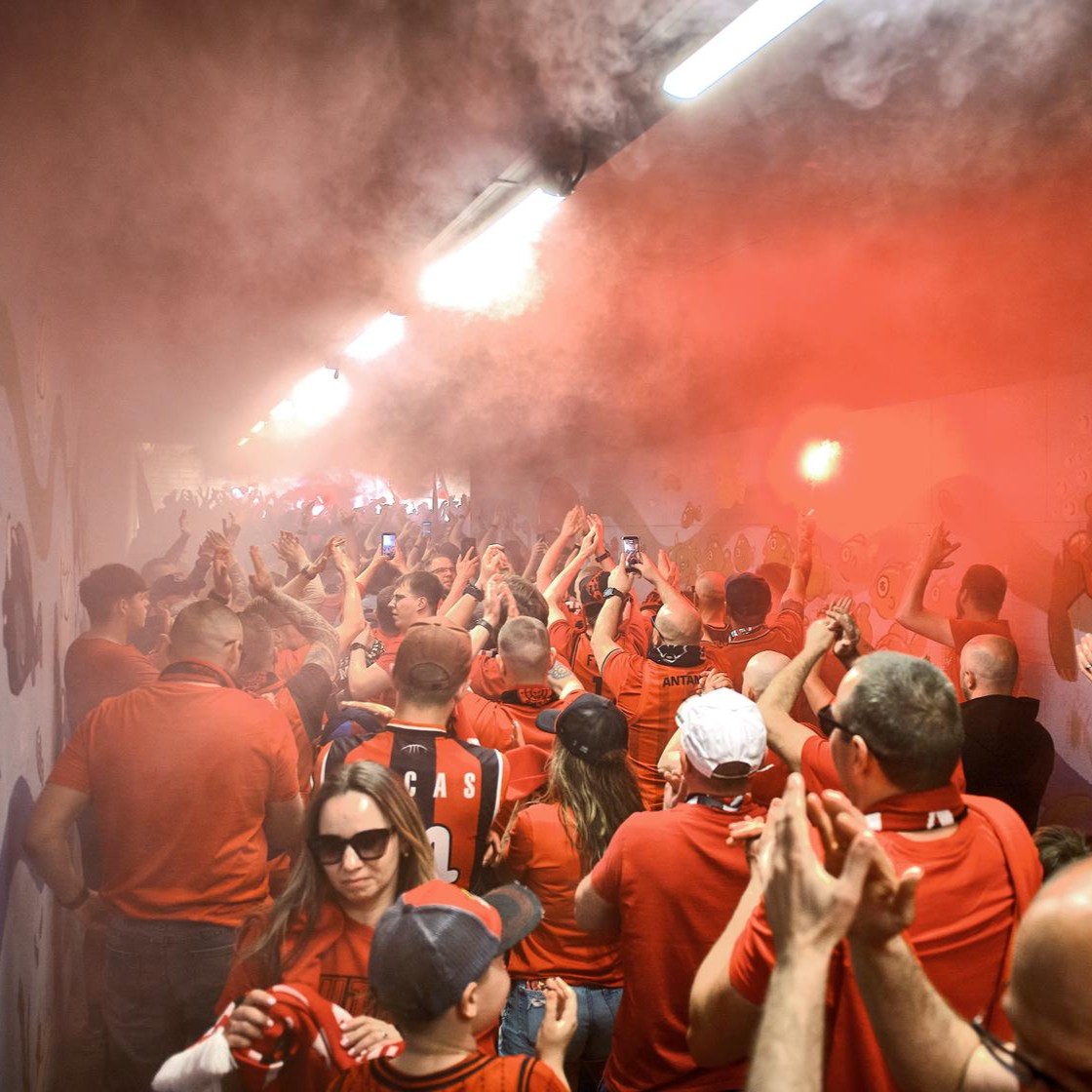 Rytas fans travelled in big numbers from Vilnius to watch their team reach the title game of the Basketball Champions League.

Photo: BCL