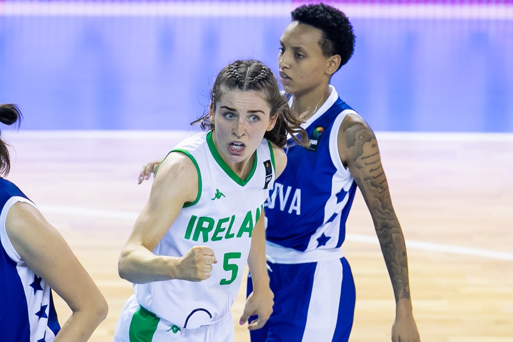 Dayna Finn in action for Ireland against Kosovo at the 2021 FIBA women's European Championship for Small Countries