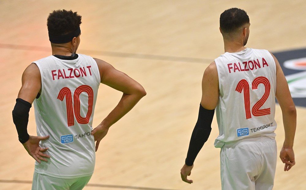 Tevin Falzon and Aaron Falzon in action for Malta against San Marino at the FIBA European Championships for Small Countries in Dublin.