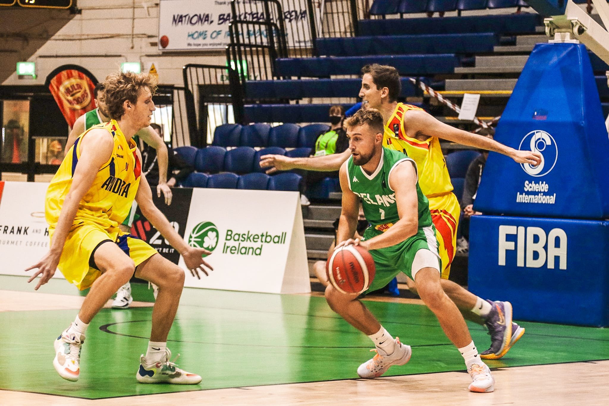Ire;and's Sean Flood in action against Andorra at the 2021 FIBA European Championship for Small Countries