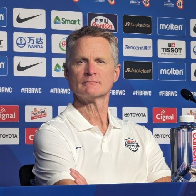 Steve Kerr and Carlik Jones both spoke to Emmet Ryan comparing the NBA and FIBA Basketball