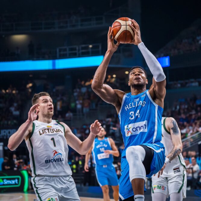 Giannis Antetokounmpo carried Greece past Lithuania as Jonas Valanciunas dominated Dinos Mitoglu, with Kostas Antetokounmpo stepping up big.