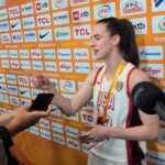 aitlin Clark speaks to reporters after USA won the 2026 FIBA Women’s World Cup following an inappropriate question about Angel Reese.
